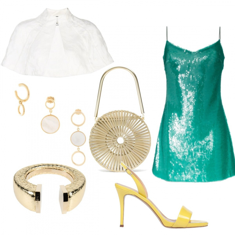 Outfit femme - Soirée disco !. Style Sexy pour Soirée dehors. Assortir avec robes, bracelets, boucles d'oreilles, escarpins, pèlerine, sacs à main.