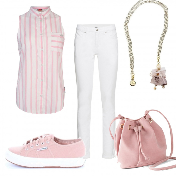 Outfit donna - Basic #11711. Stile Basic per Tutti i giorni. Abbinamento con jeans skinny, borsa a tracolla, sneakers, ciondoli, camicie.