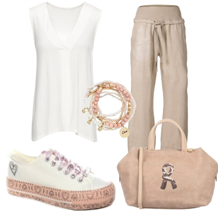 Outfit donna - Basic #11741. Stile Basic per Tutti i giorni. Abbinamento con top, braccialetti, pantaloni, borse a mano, sneakers.