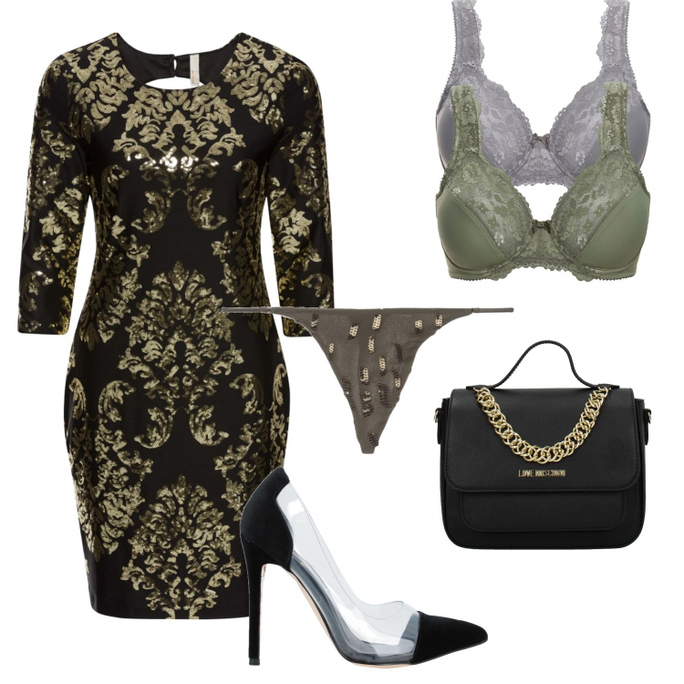 Outfit donna - Chic #10456. Stile Chic per Cerimonia. Abbinamento con reggiseni, vestiti, décolleté, borsa a mano, calzino.