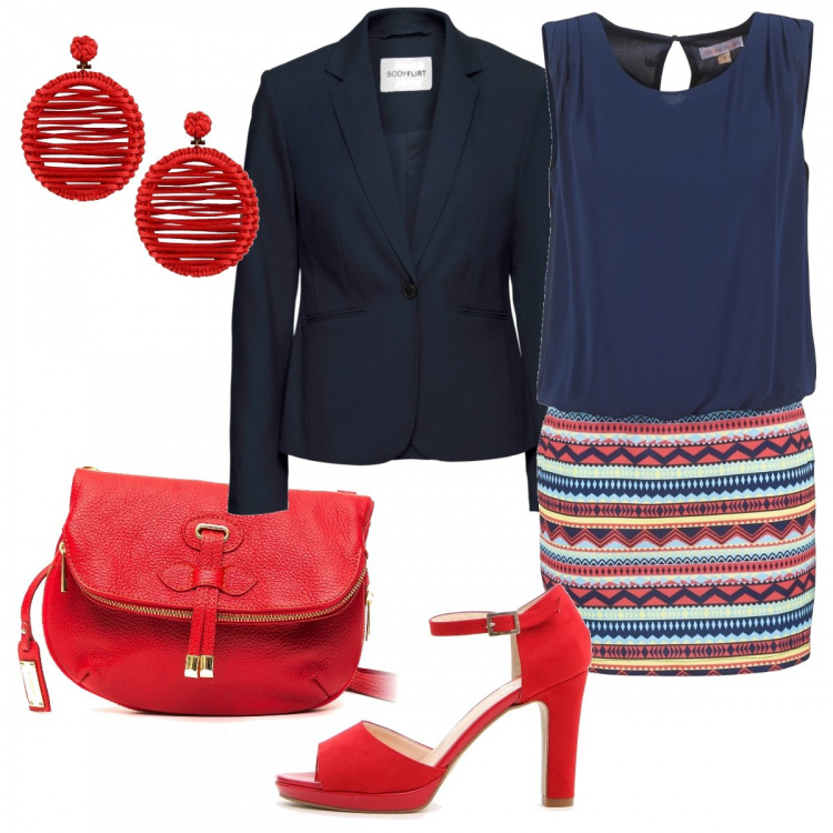 Outfit donna - Trendy #19741. Stile Trendy per Serata fuori. Abbinamento con blazer, orecchini, vestiti corti, sandali, borsa.