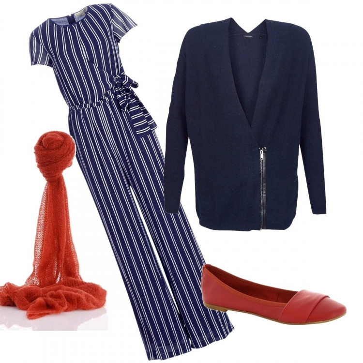 Outfit donna - Pasqua a casa con jumpsuite e ballerine. Stile Chic per Cerimonia. Abbinamento con tute, ballerine, gilet, sciarpe.