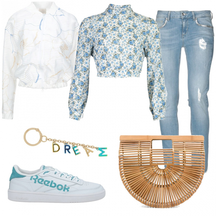 Outfit femme - Pâques confiné, fleurs et panier. Style Tendance pour Tous les jours. Assortir avec tops et blouses, vestes, blazers et manteaux, sneakers, jean slim, porte-clés, sacs à main.