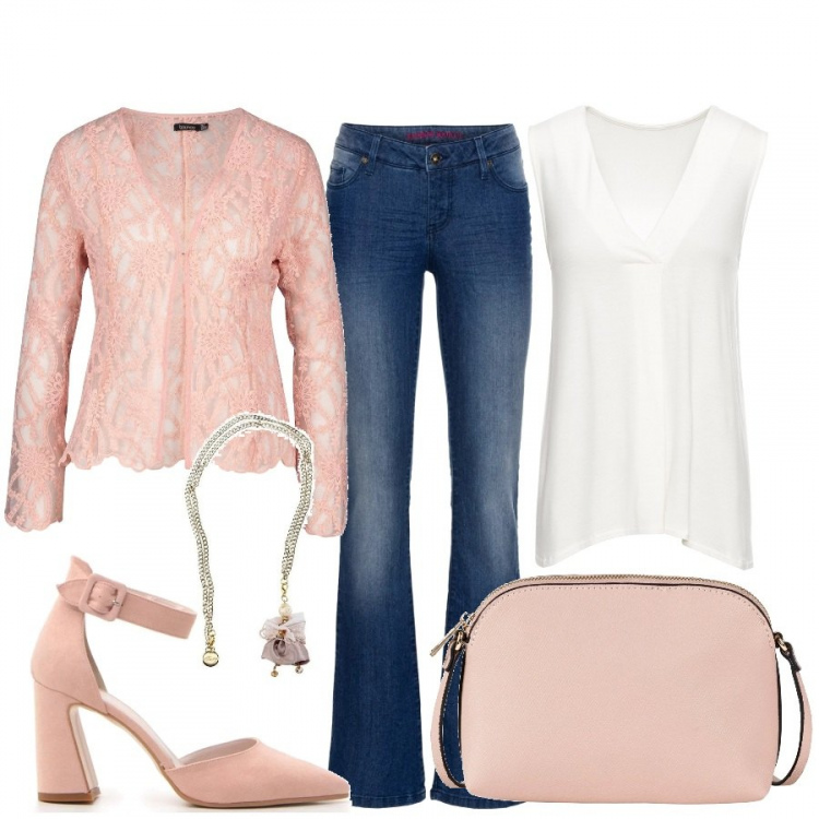 Outfit donna - Coprispalle pizzo. Stile Trendy per Tutti i giorni. Abbinamento con top, jeans bootcut, cappelli con visiera, blazer, ciondoli, décolleté.