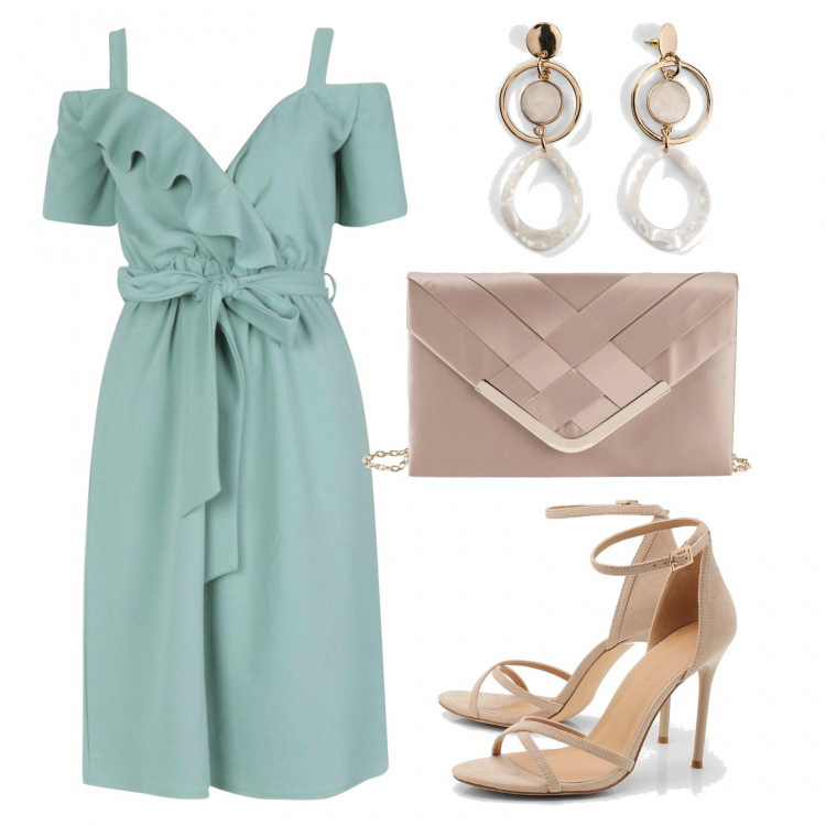 Outfit donna - La festa di famiglia. Stile Chic per Cerimonia. Abbinamento con gonne, orecchini, vestito longuette/midi, scarpa col tacco.