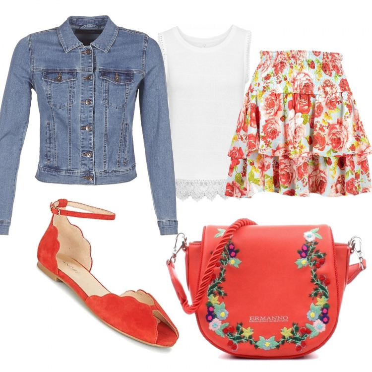 Outfit donna - Trendy #20387. Stile Trendy per Tutti i giorni. Abbinamento con borse a tracolla, minigonna, borse a tracolla, sandali, giacche.
