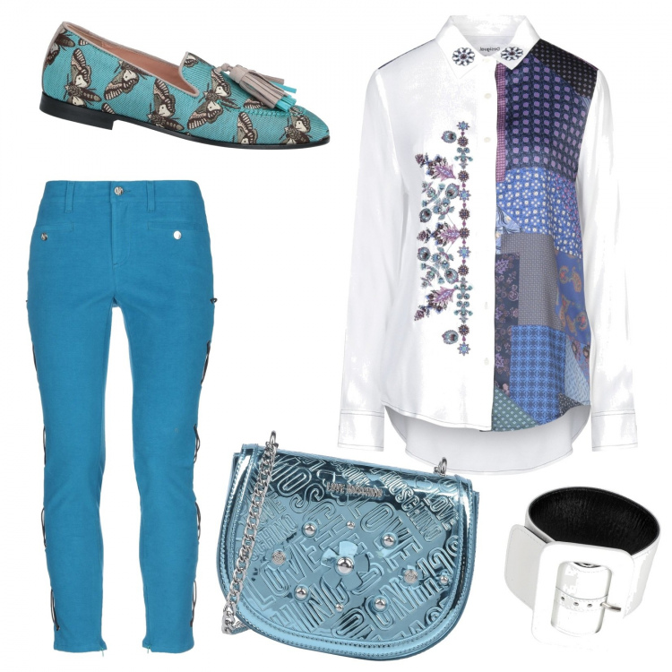 Outfit mujer - Maravilloso!!. Estilo Chic para Escuela/Universidad. Combinación con camisas, scarpe stringate, piercing, pantalone, bandolera.