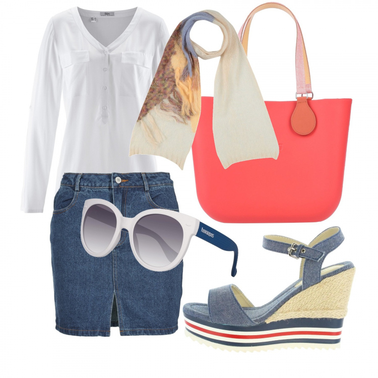Outfit donna - Basic #12461. Stile Basic per Tutti i giorni. Abbinamento con bluse, borse a mano, sciarpe, minigonne, sandali, occhiali da sole.