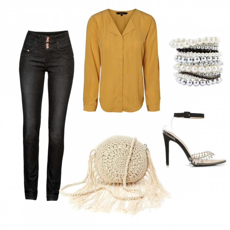 Outfit femme - Décontractée. Style Tendance pour Tous les jours. Assortir avec bracelets, jean skinny, chemises, chaussures à talons, sacs à main.
