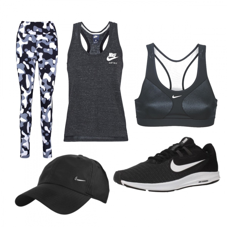 Outfit donna - Leggings da running. Stile Basic per Sport. Abbinamento con leggings, sneakers, top, reggiseni, cappello.