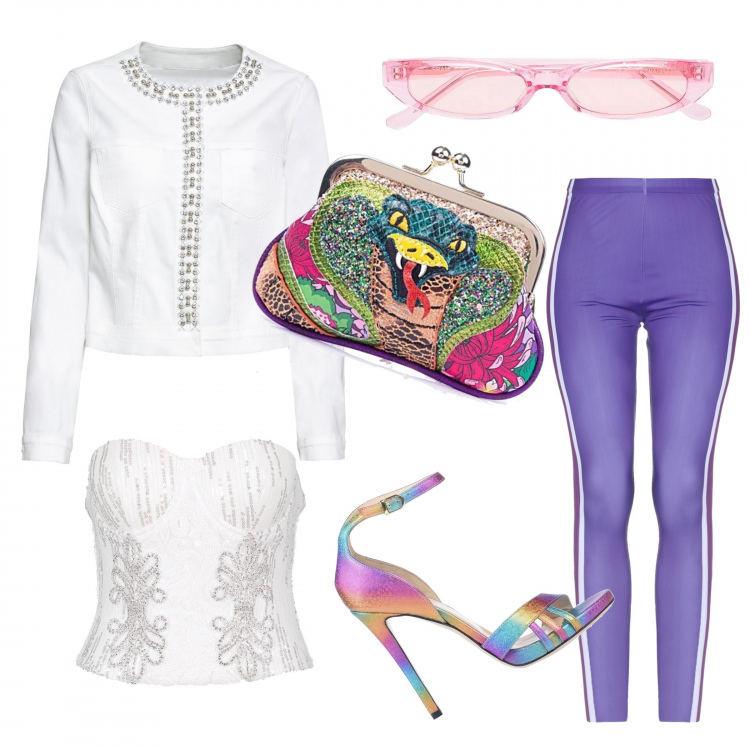 Outfit femme - Enigmatique drag queen. Style Tendance pour Soirée dehors. Assortir avec vestes, blazers et manteaux, sandales, sabots, mules et tongs tendance, leggings et jeggings, sacoches d'ordinateur et porte-documents, tops et blouses, lunettes de soleil.