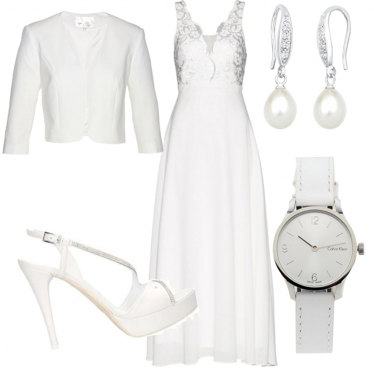 Outfit donna - Wedding day. Stile Bon Ton per Cerimonia. Abbinamento con orologi, maglieria, vestiti, décolleté, orecchini.
