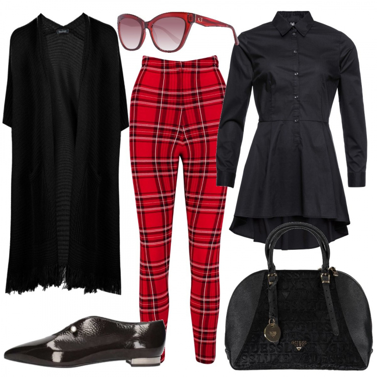 Outfit donna - Maxi cardigan e leggins. Stile Trendy per Scuola/Università. Abbinamento con camicie, cardigan, leggings, ballerine, zaini, occhiali da sole.