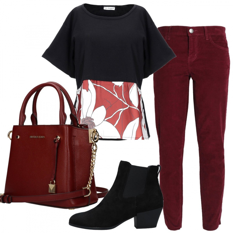 Outfit donna - Basic #12808. Stile Basic per Tutti i giorni. Abbinamento con stivaletti chelsea, t-shirt, pantaloni, borse a cartella.