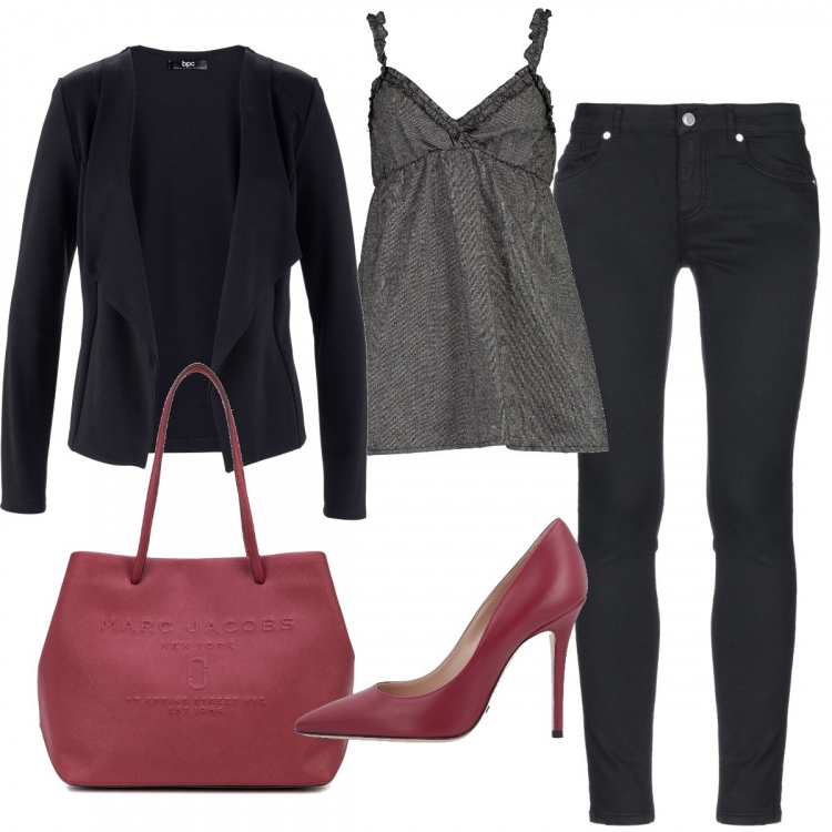Outfit donna - Basic #12814. Stile Basic per Tutti i giorni. Abbinamento con blazer, jeans, décolleté, canottiera, borse tote.