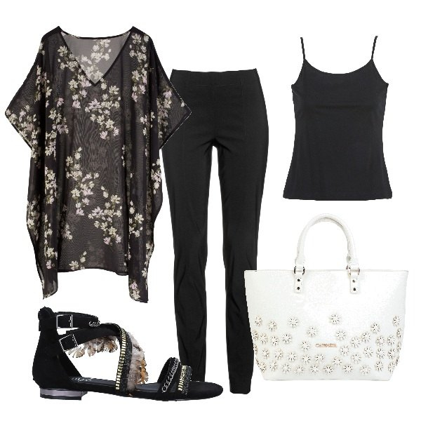 Outfit donna - Curvy style. Stile Trendy per Tutti i giorni. Abbinamento con pantaloni, vestiti da spiaggia, sandali, borse a mano, top.