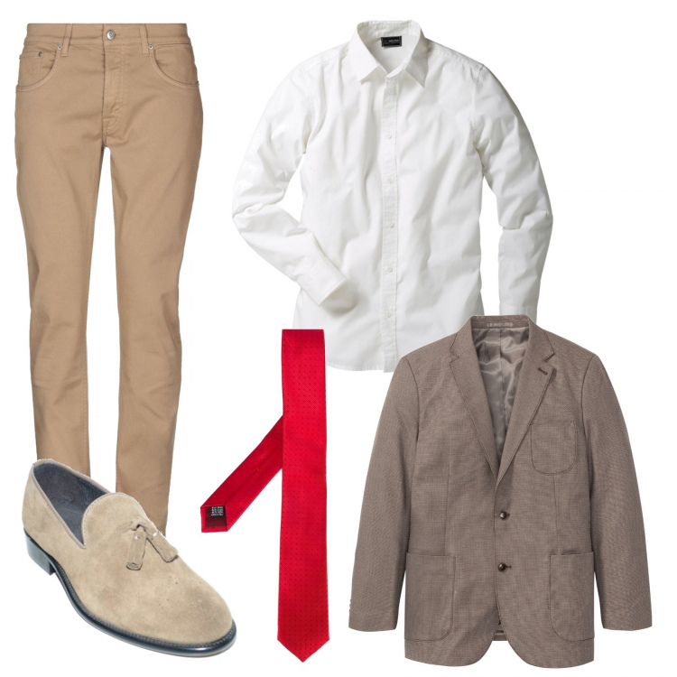 Outfit uomo - Cravatta rossa. Stile Business/Elegante per Ufficio. Abbinamento con camicie, giacca, jeans, mocassini, cravatte.