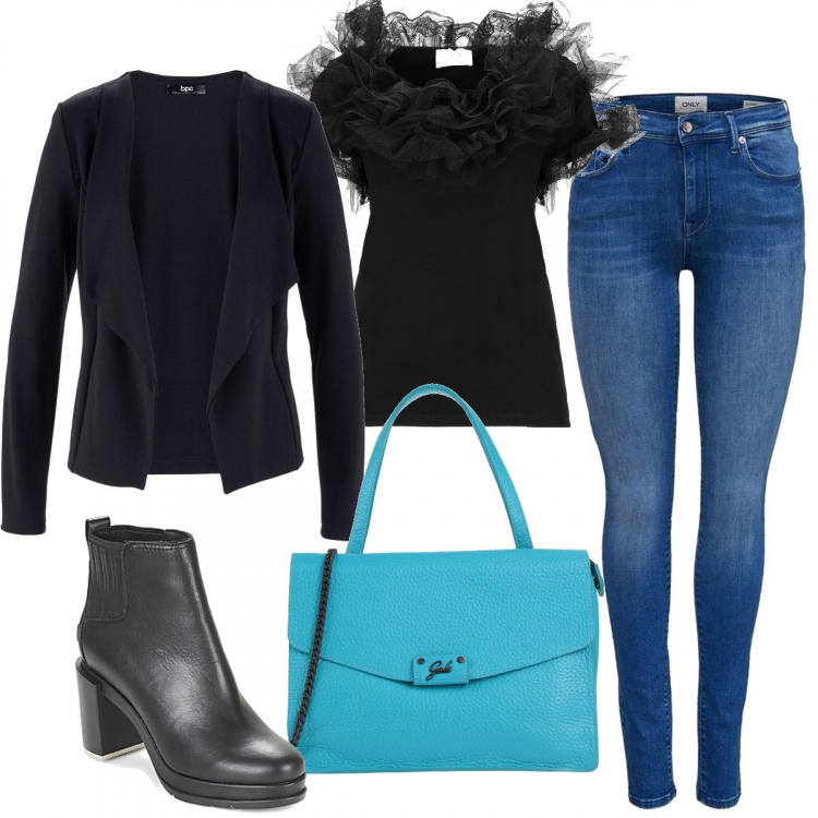 Outfit donna - Basic #12984. Stile Basic per Tutti i giorni. Abbinamento con blazer, t-shirt, borse a mano, jeans skinny, stivaletti chelsea.