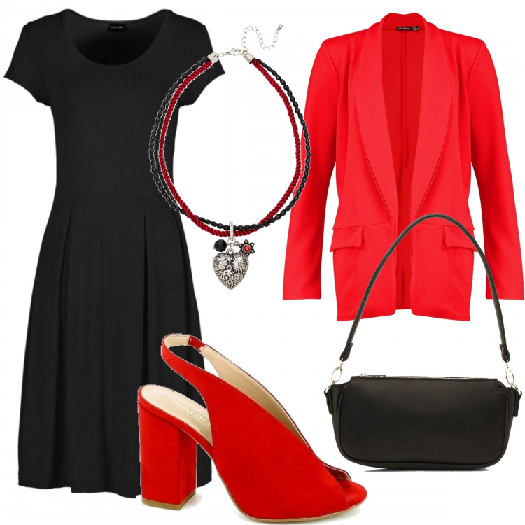 Outfit donna - Il blazer primaverile. Stile Trendy per Serata fuori. Abbinamento con vestiti, ciondoli, blazer, clutch, sandali.