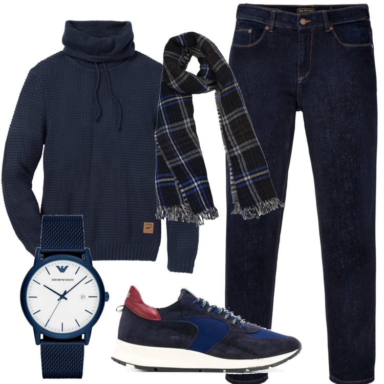 Outfit uomo - Blu boy. Stile Urban per Tutti i giorni. Abbinamento con jeans dritti, maglioni, sciarpe, sneakers, orologi.