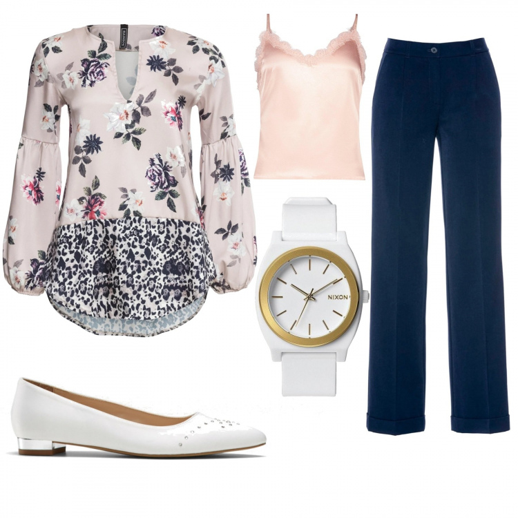 Outfit donna - Pasqua a casa. Stile Bon Ton per Tutti i giorni. Abbinamento con pantaloni, tuniche, ballerine, canottiera, orologi analogici.