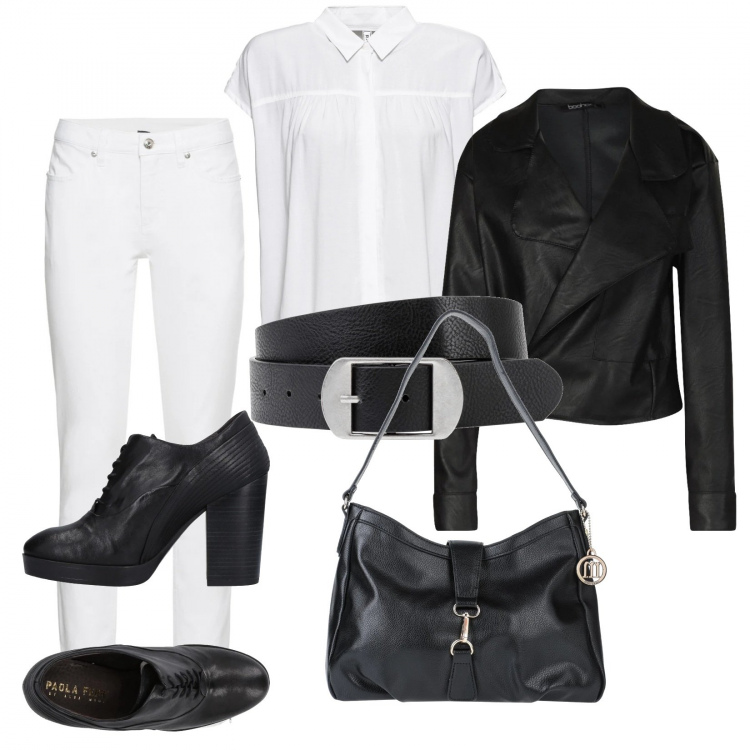 Outfit donna - Trendy #21952. Stile Trendy per Tutti i giorni. Abbinamento con jeans skinny, camicie a manica corta, cinture, scarpe stringate, borse a spalla, giacca.
