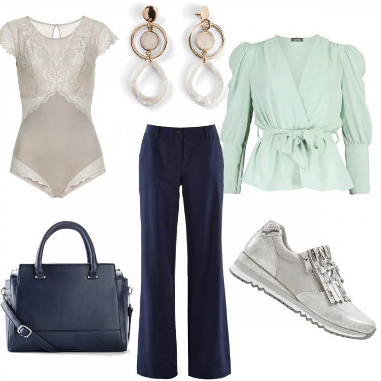 Outfit donna - Discretamente pizzo. Stile Trendy per Tutti i giorni. Abbinamento con pantaloni, vestiti da spiaggia, body, portafogli, orecchini, camicia.