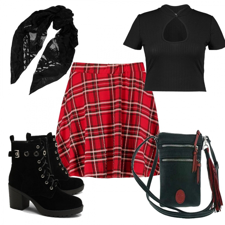 Outfit mujer - I want a rock. Estilo Rock para Todos los días. Combinación con bandoleras, bufandas, faldas, top pastello, botines.