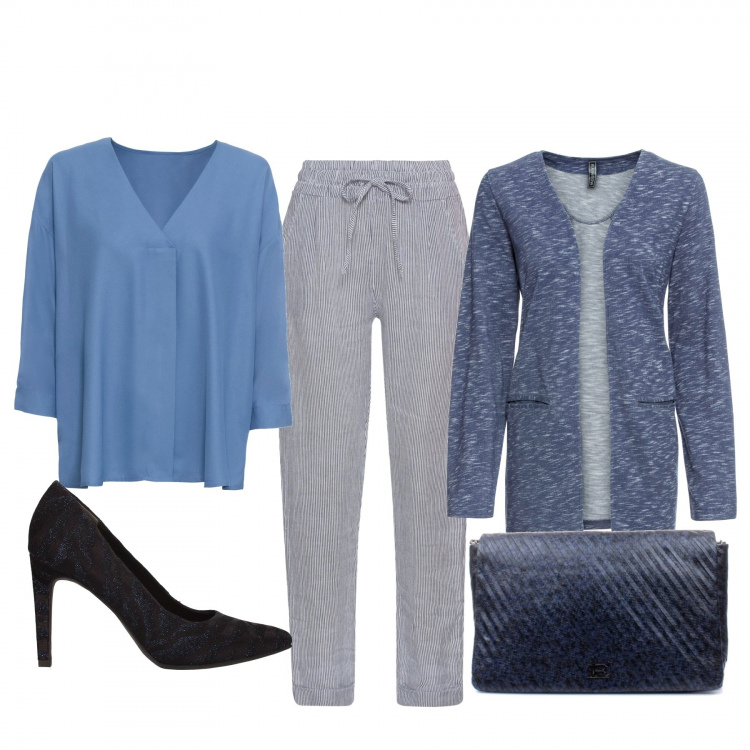 Outfit donna - Basic #13431. Stile Basic per Ufficio. Abbinamento con costumi interi, pantaloni, tuniche, décolleté, borse a tracolla.