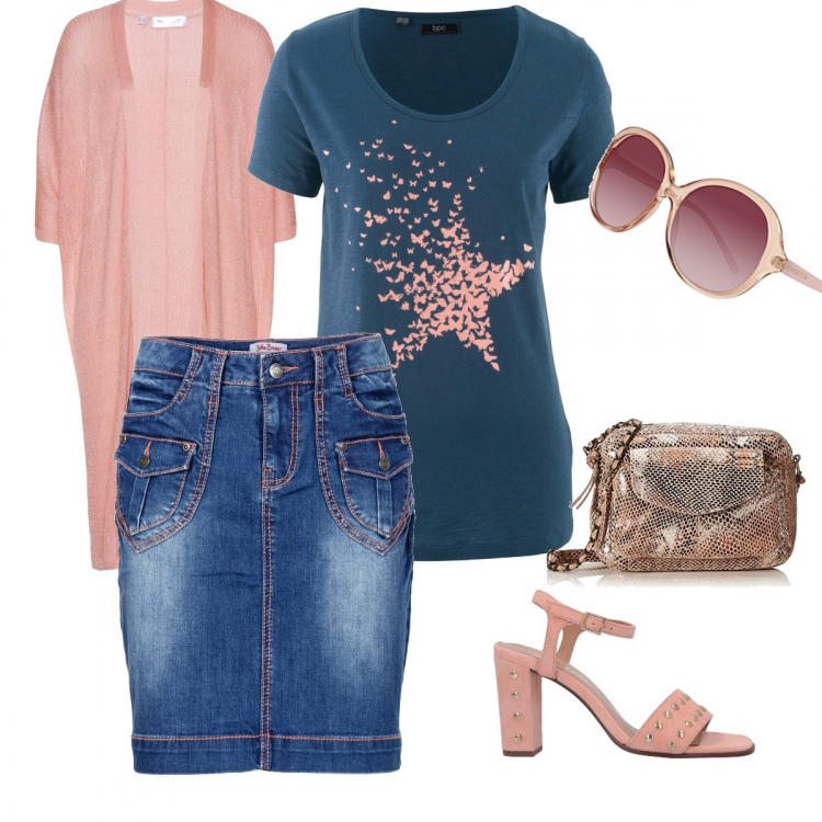 Outfit femme - Basique. Style Basique pour Bureau. Assortir avec t-shirts, pulls et cardigans, jupes, sandales, sabots, mules et tongs tendance, sacs à bandoulière et portés à l'épaule, lunettes.