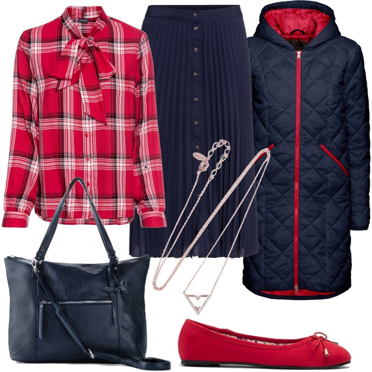 Outfit donna - Camicia Bon ton. Stile Basic per Tutti i giorni. Abbinamento con blazer, camicie, gonne, ballerine, shopping bag, collana.