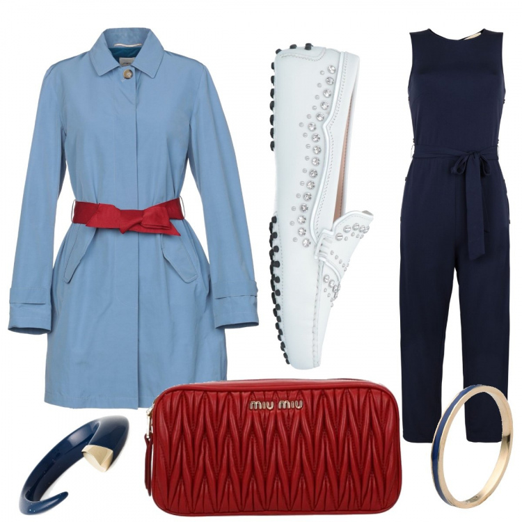 Outfit donna - Coprirsi di carta da zucchero. Stile Urban per Ufficio. Abbinamento con tute, mocassini, cappotto, anelli, pochette, braccialetto.