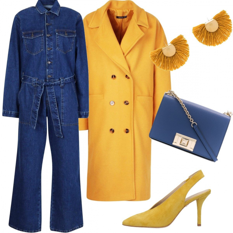 Outfit femme - Trench-coat and blue. Style Tendance pour Tous les jours. Assortir avec jumpsuit, salopettes et playsuit, manteaux, trenchs et éco-fourrures, escarpins, sacs à bandoulière et portés à l'épaule, bandeaux.