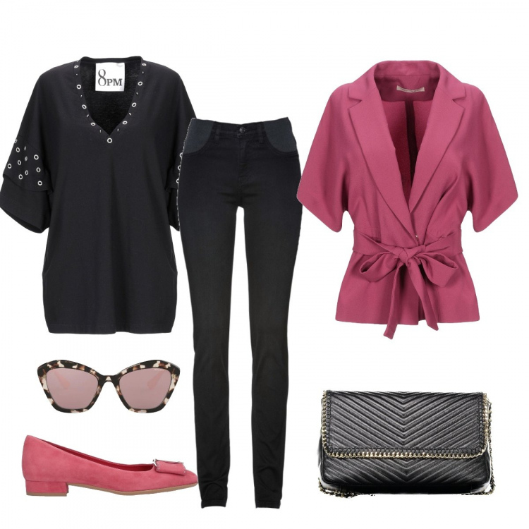 Outfit donna - Ballerine Audrey. Stile Bon Ton per Tutti i giorni. Abbinamento con jeans skinny, ballerine, t-shirt, blazer, borse a mano, occhiali da sole.