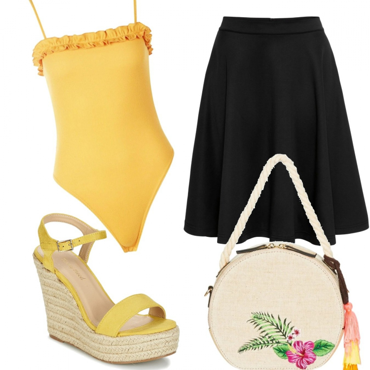 Outfit donna - Basic #13752. Stile Basic per Tutti i giorni. Abbinamento con gonne, corpo, sandali, borsa a spalla.