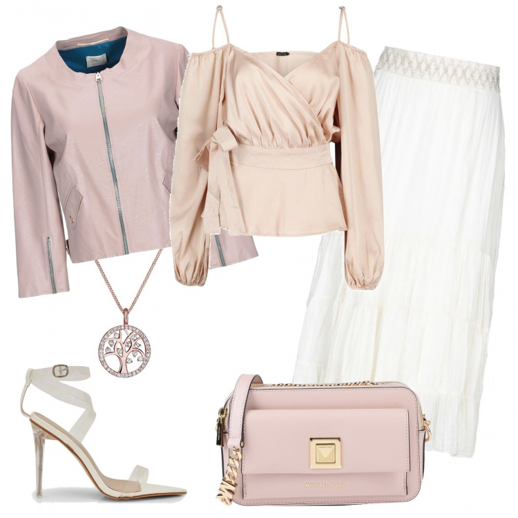 Outfit femme - Mademoiselle Rose. Style Bon Ton pour Tous les jours. Assortir avec jupes au genou, chemisiers, vestes, blazers et manteaux, sandales, sabots, mules et tongs tendance, sacs à bandoulière et portés à l'épaule, colliers et pendantifs.