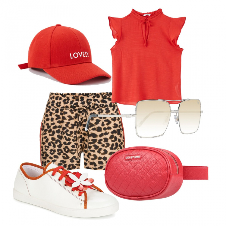 Outfit donna - Passeggiata dopo pranzo. Stile Urban per Tutti i giorni. Abbinamento con zaino, sciarpe, bluse, cappelli con visiera, sneakers, occhiali da sole.