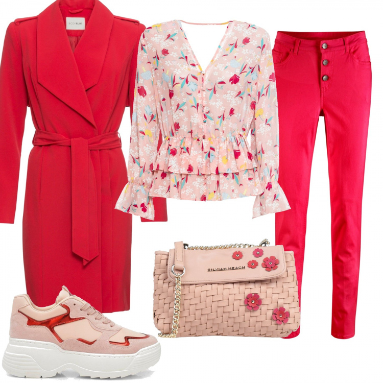 Outfit donna - Trench. Stile Bon Ton per Ufficio. Abbinamento con bluse, pantaloni, trench, borse a spalla, scarpa sportiva.
