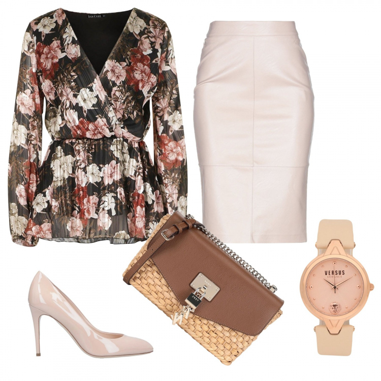 Outfit femme - Tendance #22644. Style Tendance pour Tous les jours. Assortir avec jupes, tops et blouses, sacs en bandoulière, montres, chaussures à talon.