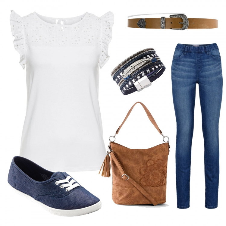 Outfit donna - Free country. Stile Basic per Tutti i giorni. Abbinamento con jeggings, borse a mano, sneakers, top, felpe con cappuccio, stivaletti texani.