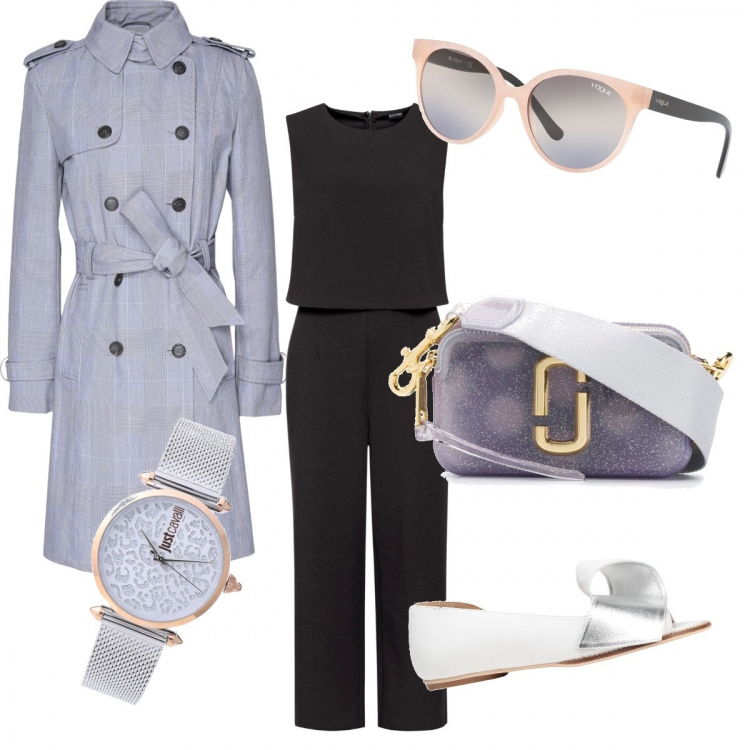 Outfit femme - Pause thé verveine. Style Chic pour Tous les jours. Assortir avec combinaisons, caban, ballerines et chaussures plates, lunettes de soleil et montures pour lunettes de vue, sacs à l'épaule, montres.
