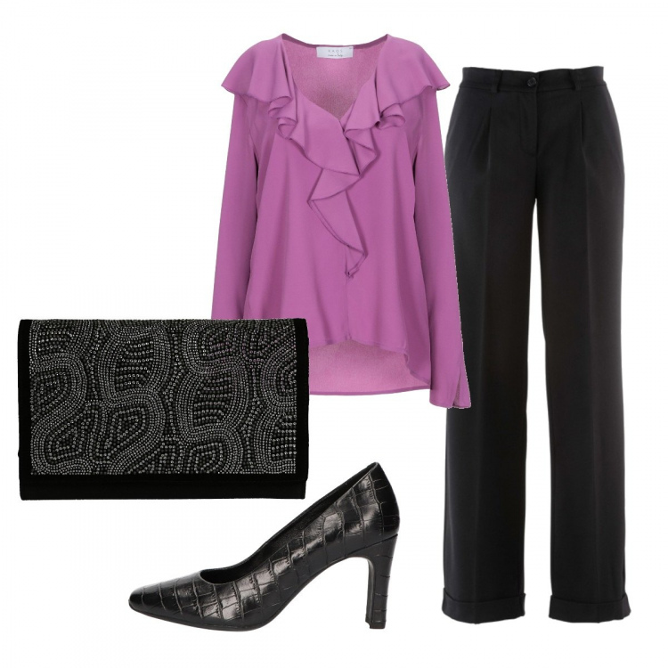 Outfit donna - Basic #14310. Stile Basic per Serata fuori. Abbinamento con pantaloni, bluse, pochette, scarpe col tacco.