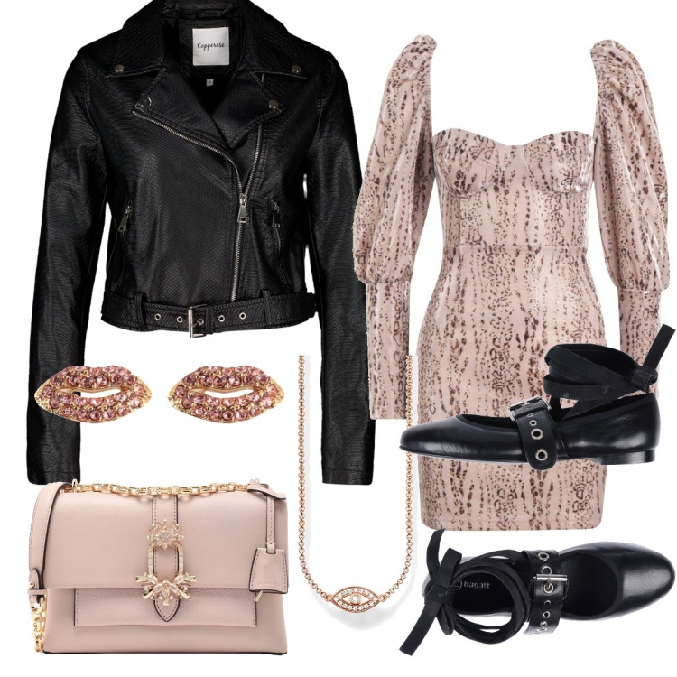 Outfit femme - Rock romantique chic. Style Tendance pour Soirée dehors. Assortir avec robes, ballerines et chaussures plates, colliers et pendantifs, vestes, blazers et manteaux, colliers et pendantifs, sacs à bandoulière et portés à l'épaule.