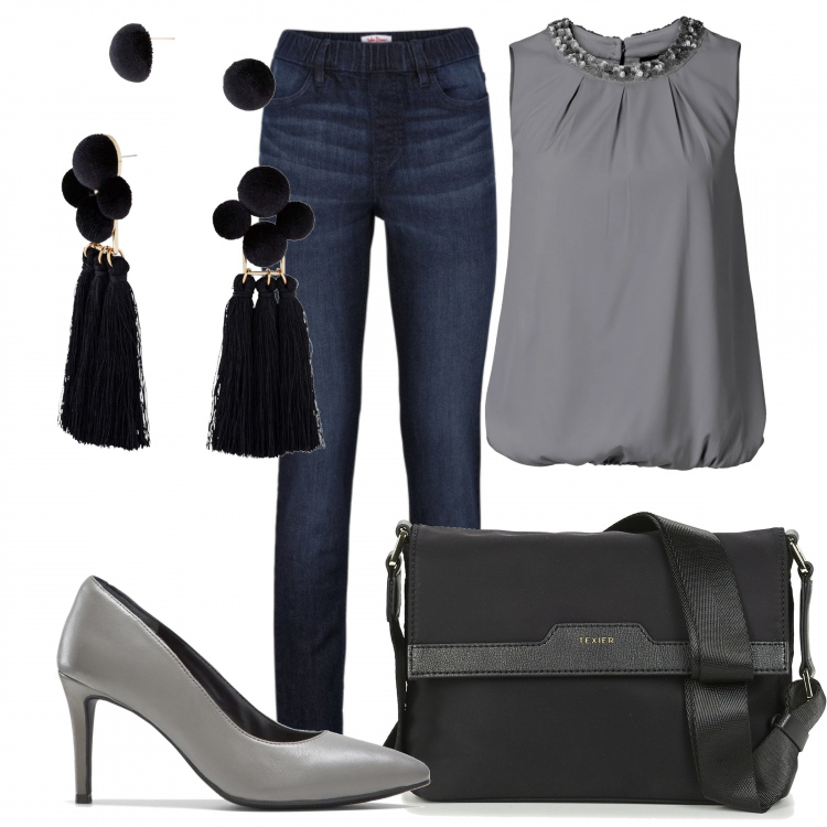 Outfit donna - Skinny e top. Stile Urban per Serata fuori. Abbinamento con jeggings, bluse, giacche, orecchini, borsa a tracolla.