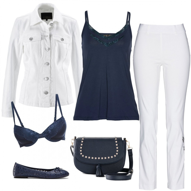 Outfit donna - Le uscite veloci. Stile Basic per Tutti i giorni. Abbinamento con ballerine, reggiseni, pantaloni, blazer, reggiseni, borse a spalla.
