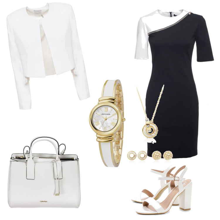 Outfit donna - La mamma è sempre la mamma. Stile Trendy per Serata fuori. Abbinamento con scarpa col tacco, vestiti, orologio, blazer, borse.