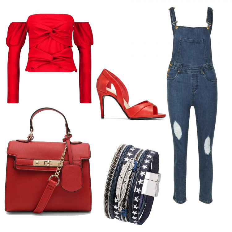 Outfit femme - So red. Style Urban pour Tous les jours. Assortir avec chaussure à talon, bracelets, hauts, body, jumpsuit, salopettes et playsuit.