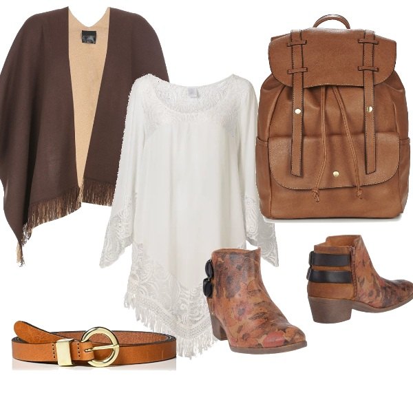 Outfit donna - Dal Texas con furore. Stile Etnico per Scuola/Università. Abbinamento con vestiti da spiaggia, cintura marrone.