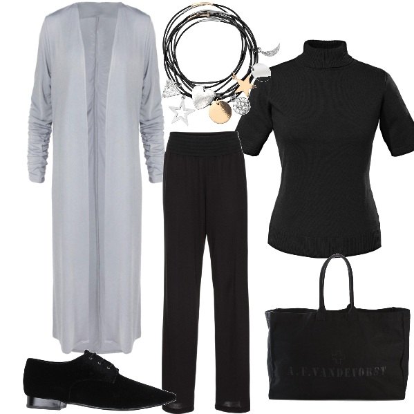 Outfit donna - Stelle e cuori. Stile Basic per Tutti i giorni. Abbinamento con maglieria, pantaloni a palazzo.