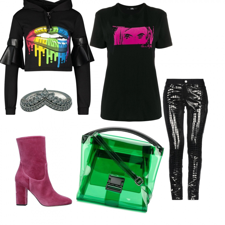 Outfit femme - Punk rock. Style Rock pour Tous les jours. Assortir avec sweats, pantalon , t-shirts et polos, bottines, bagues, sacs à main.